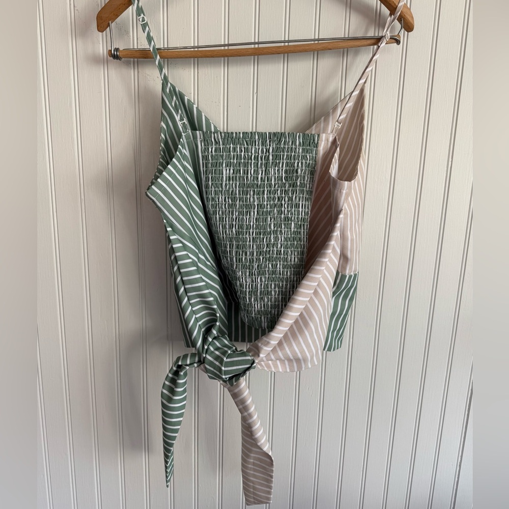Anthropologie Tank Top Size Small Green Stripes with Back Knot Tie - Picture 3 of 7